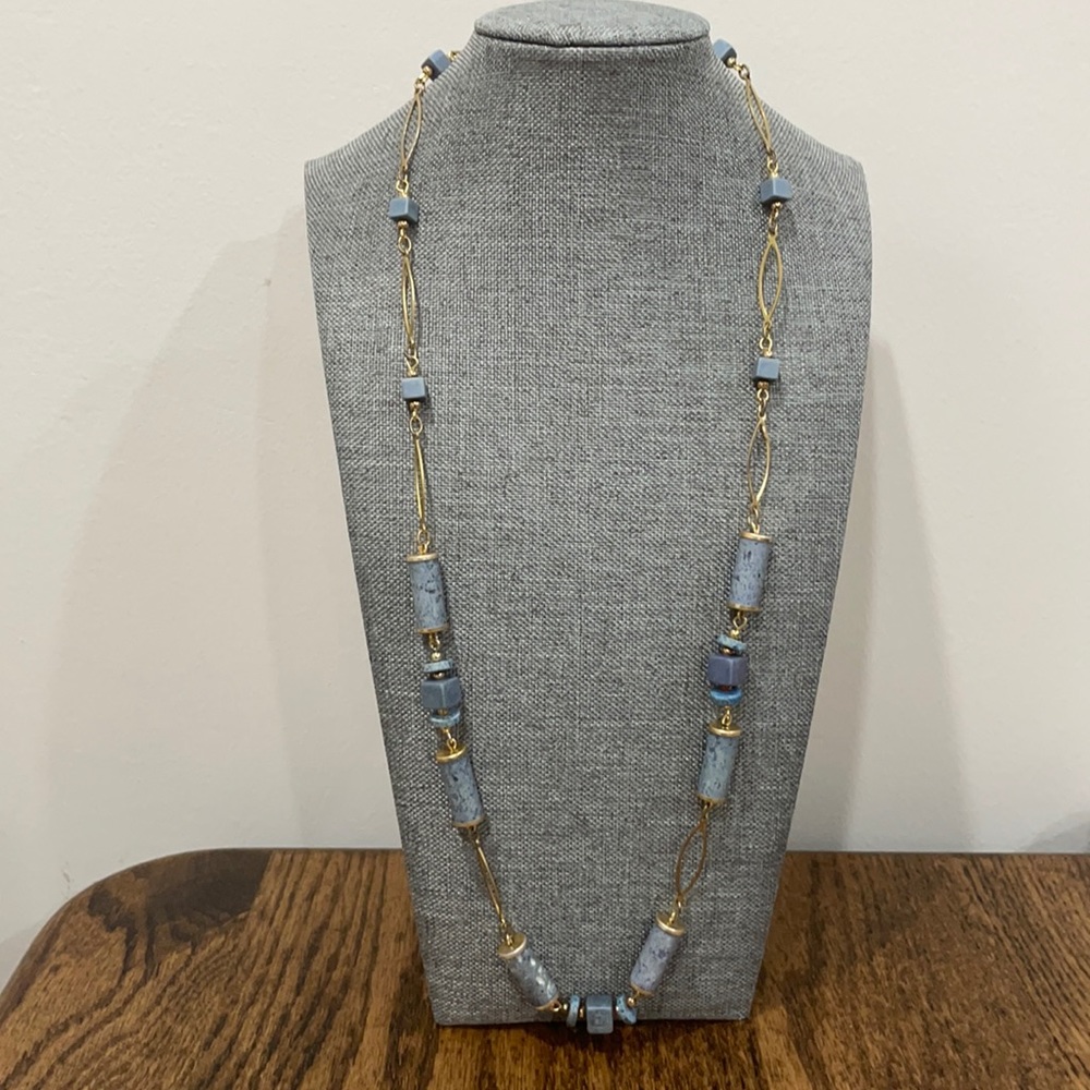 Vintage gold plated necklace with blue beads